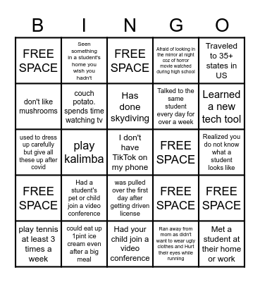 Online Team Building Bingo Card
