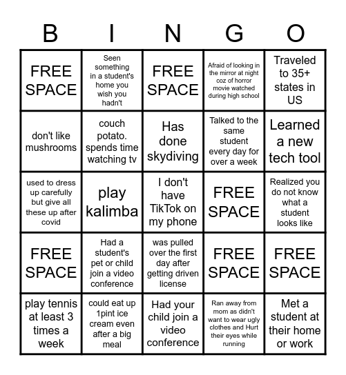 Online Team Building Bingo Card