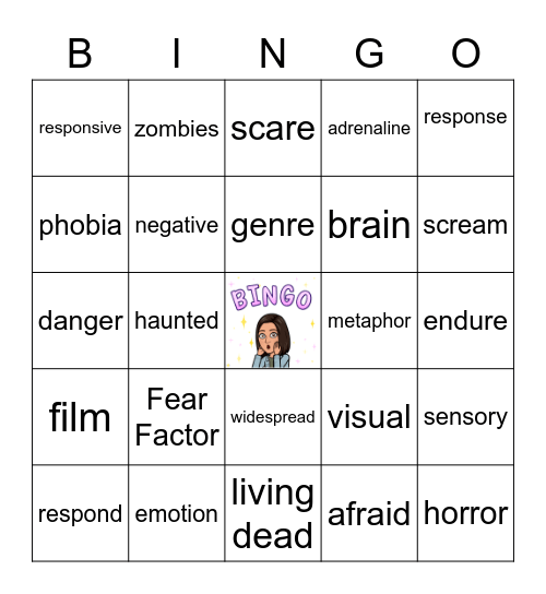 Fear Factor BINGO Card