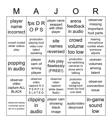Stream Tech Issues Bingo Card