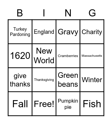 Thanksgiving Bingo Card