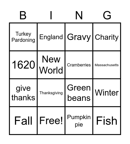 Thanksgiving Bingo Card