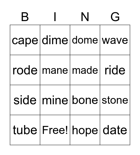 CVCe Bingo Card