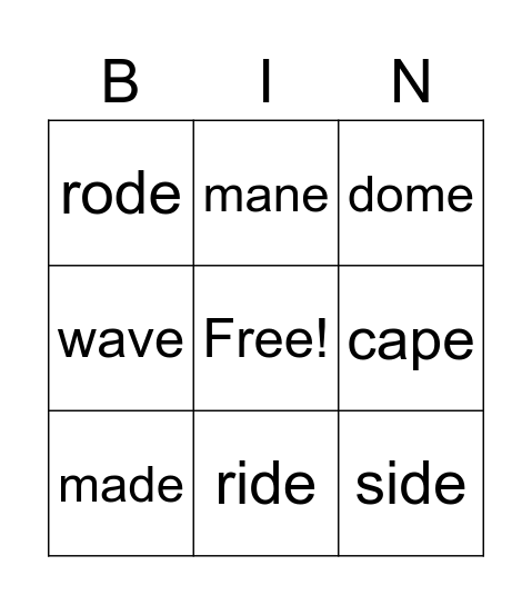 CVCe Bingo Card