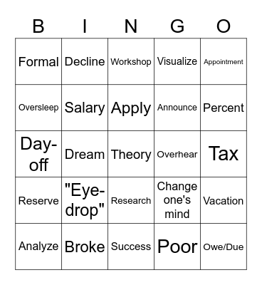 Lesson 10: Around the Office Bingo Card