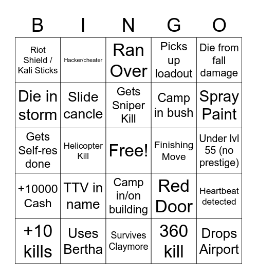 WarzoneSpectateDrinking Bingo Card