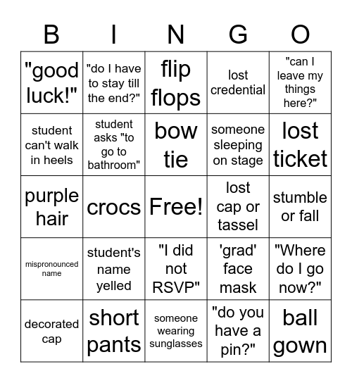 GRAD Bingo Card