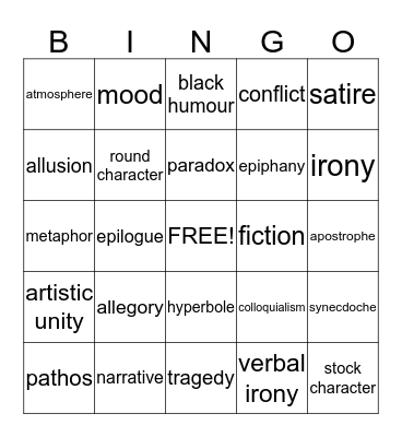 Glossary words English 30 Bingo Card