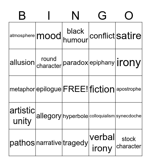 Glossary words English 30 Bingo Card