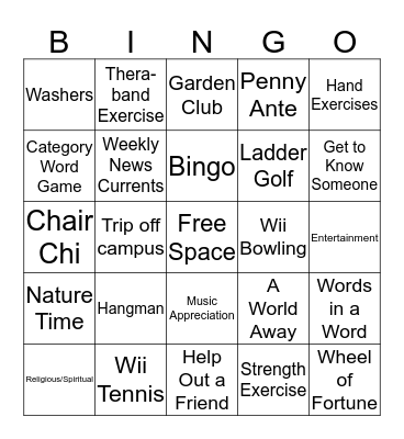 Community Life Bingo Card