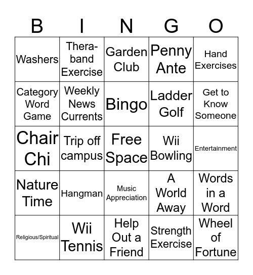 Community Life Bingo Card