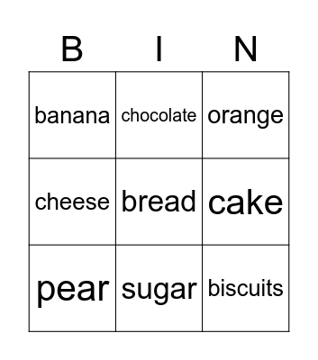 food Bingo Card