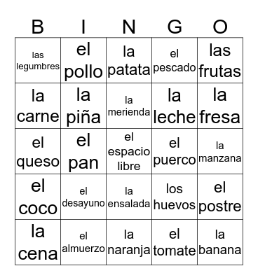 La Comida Bingo Card