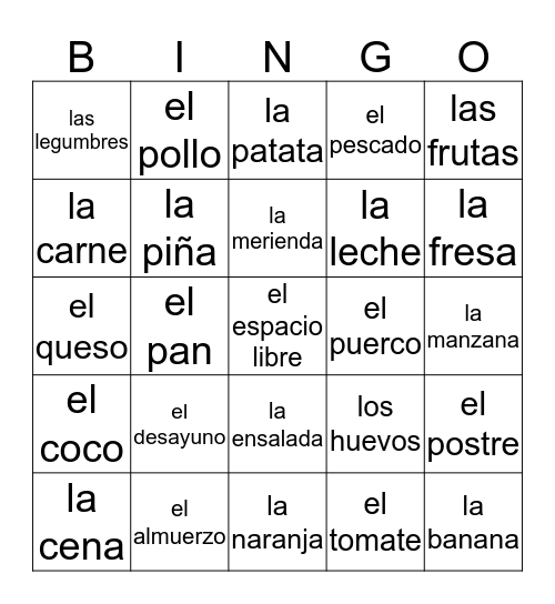 La Comida Bingo Card
