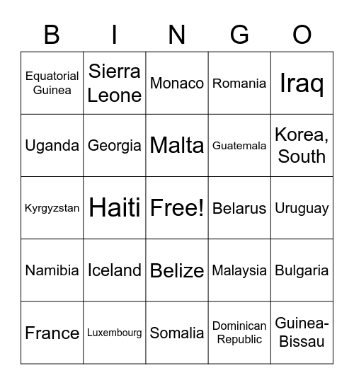World Bingo Card