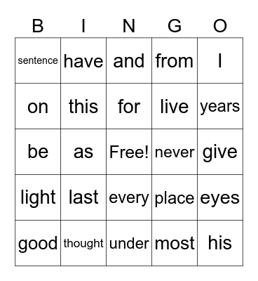 Second Grade Sight Words Bingo Card