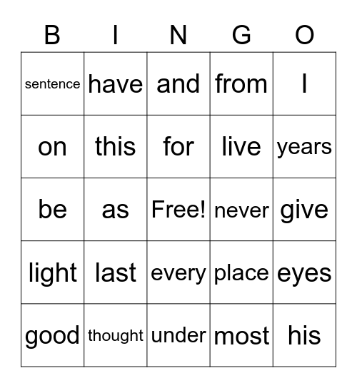 Second Grade Sight Words Bingo Card