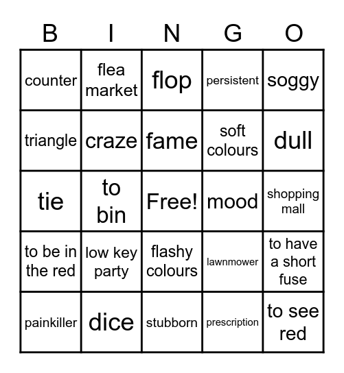 Thursday Class:) Bingo Card