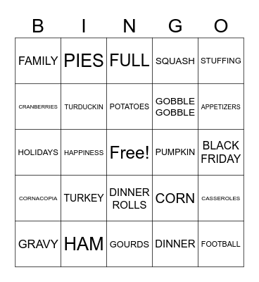 THANKSGIVING BINGO Card