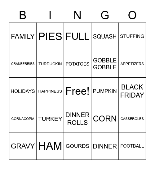 THANKSGIVING BINGO Card