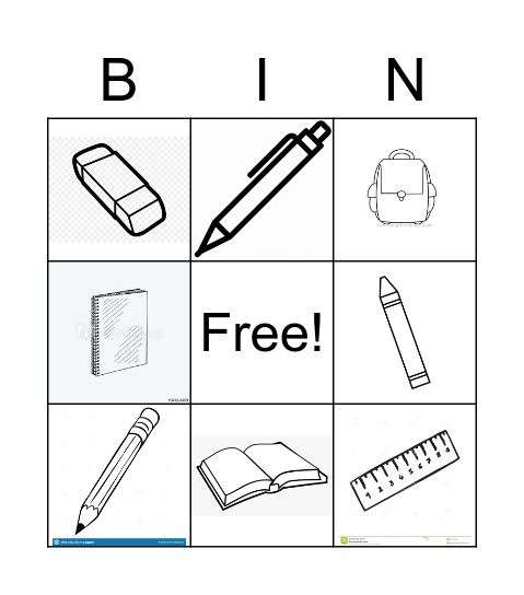 School objects Bingo Card