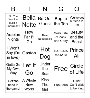 Disney Bingo Card