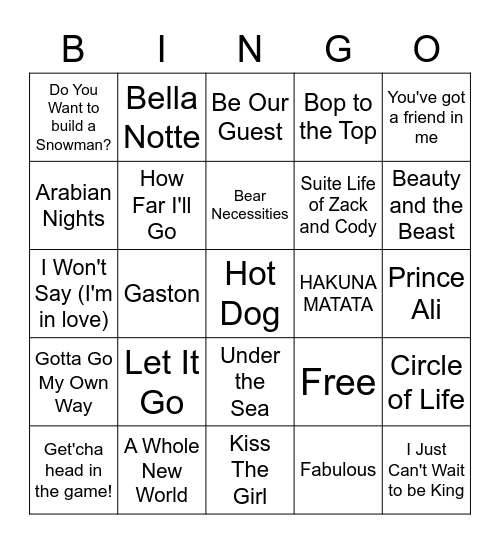 Disney Bingo Card