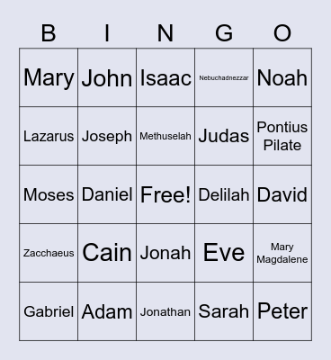 Bible Characters Bingo Card
