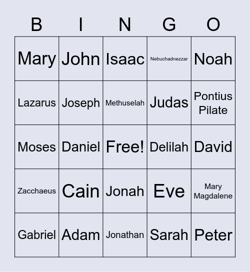 Bible Characters Bingo Card