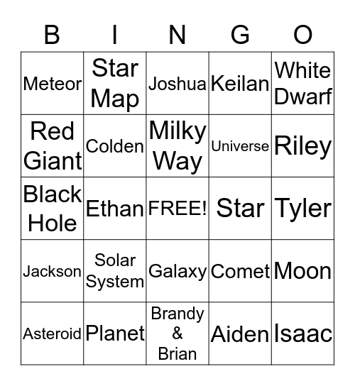 Our Solar System Bingo Card