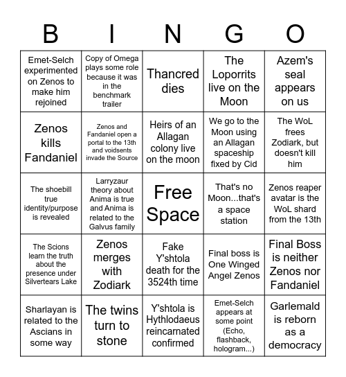 FFXIV ENDWALKER BINGO Card