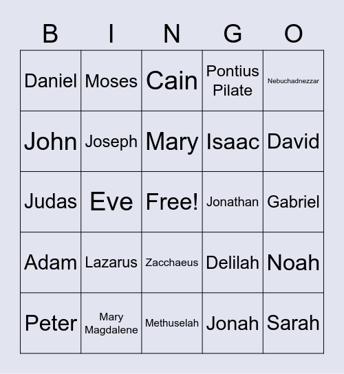 Bible Characters Bingo Card