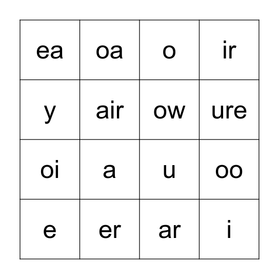 Vowel graphemes Bingo Card