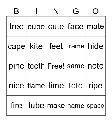 Long Vowel Bingo Card