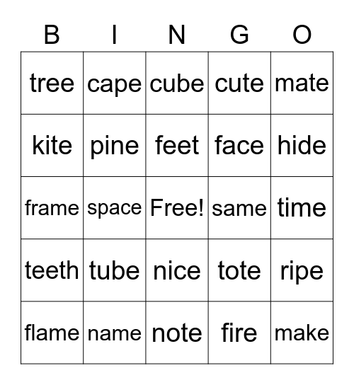 Long Vowel Bingo Card
