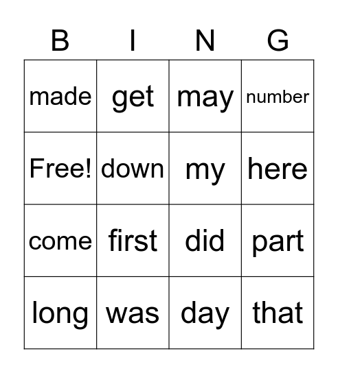 Untitled Bingo Card