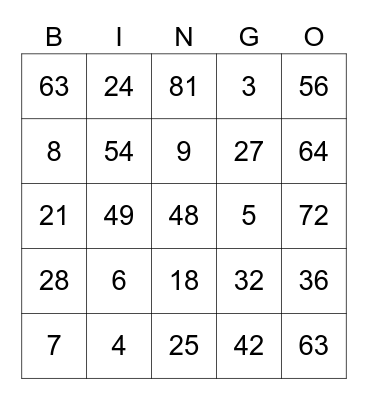 Multiplication - 3rd grade Multiplication and Division Bingo Card