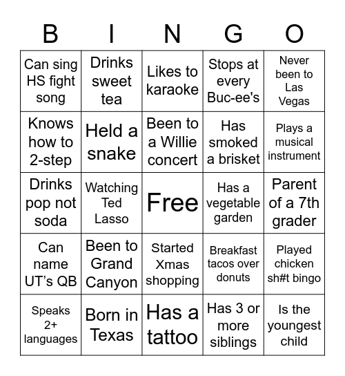 St. Theresa 6th/7th Parents Bingo Card