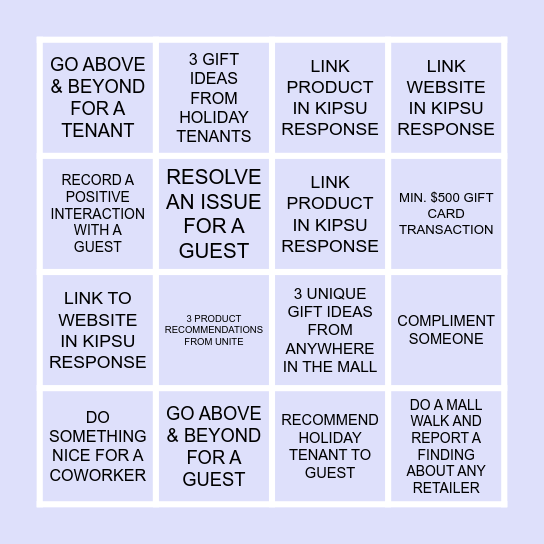 GUEST EXPERIENCE HOLIDAY BINGO Card