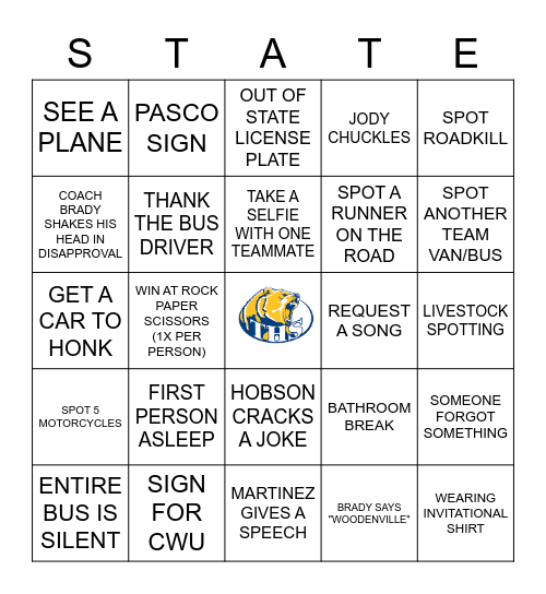 THS STATE ROADTRIP BINGO Card