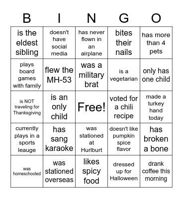 FIND SOMEONE WHO... Bingo Card