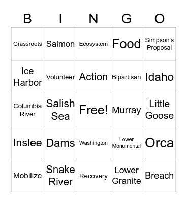 Snake River Savers Bingo Card
