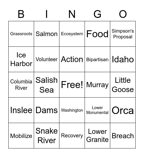 Snake River Savers Bingo Card