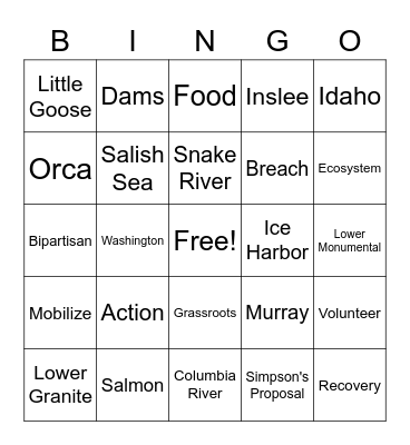 Snake River Savers Bingo Card