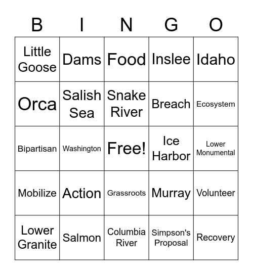 Snake River Savers Bingo Card