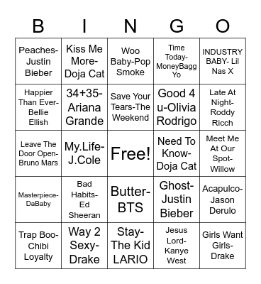 2021 SONGS Bingo Card