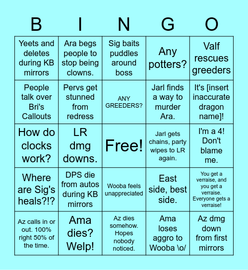 E8s Bingo Card