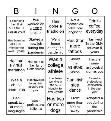 YEA/WiA Fall Social Bingo Card