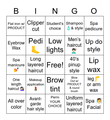 Cosmetology practical skills Bingo Card