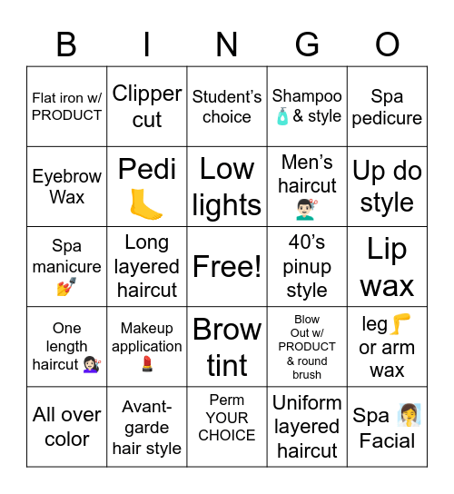 Cosmetology practical skills Bingo Card